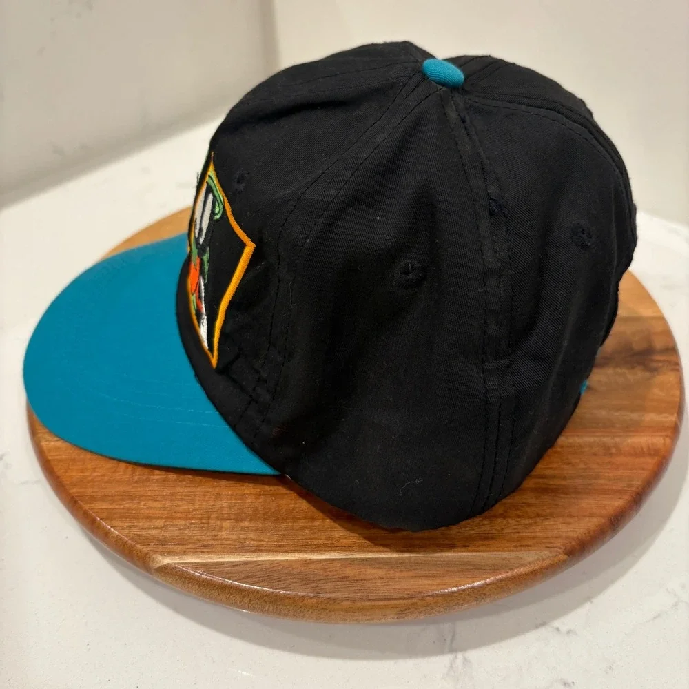 Looney Tunes Marvin the Martian Hat Men Black Teal Vintage 90s Scrunched Back